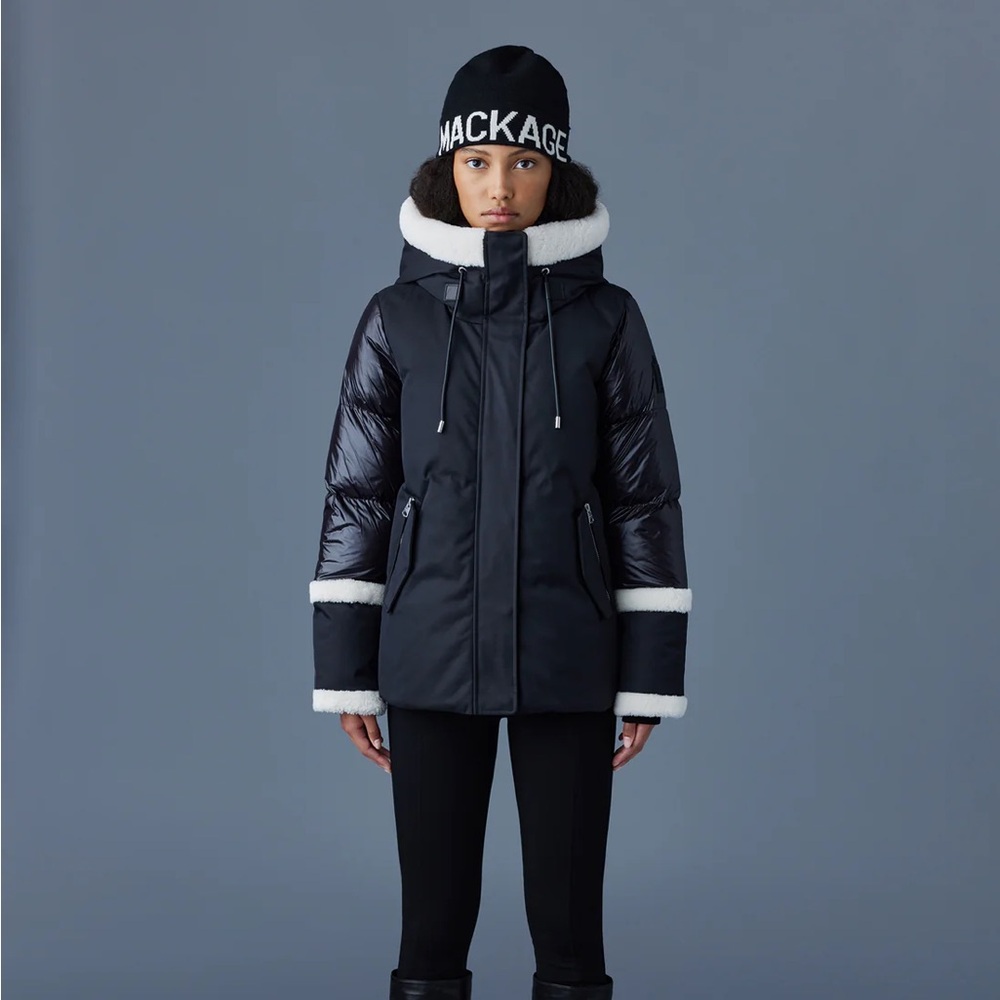 MACKAGE CYRAH Arctic Twill down jacket with shearling trim